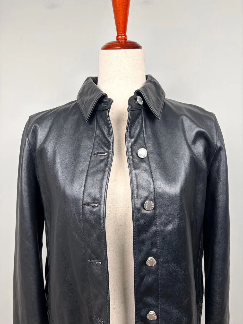 Vintage Banana Republic Black Leather Jacket Women’s M Button Front Collared